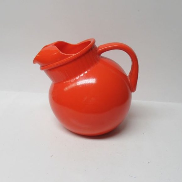 Anchor Hocking Fired On Orange RAINBOW 5 1/2 Tilt Ball Ice Lip Juice Jug Pitcher - Picture 1 of 5